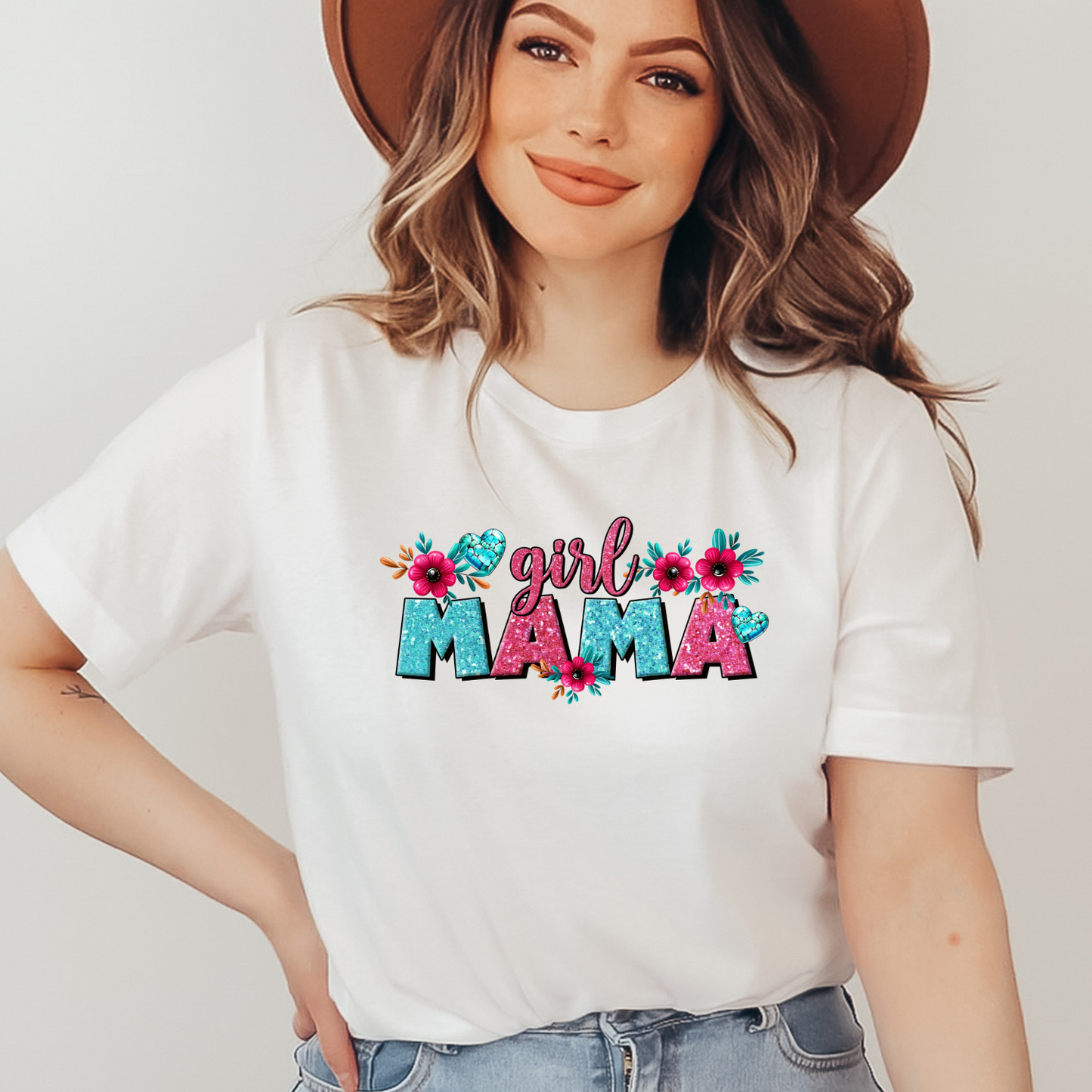 Girl Mama Flower Shirt, Mother's Day Gift, Mom Tee, Mama Floral Tshirt (Mom-34)