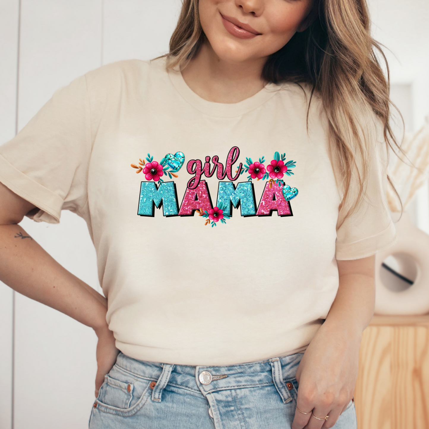Girl Mama Flower Shirt, Mother's Day Gift, Mom Tee, Mama Floral Tshirt (Mom-34)