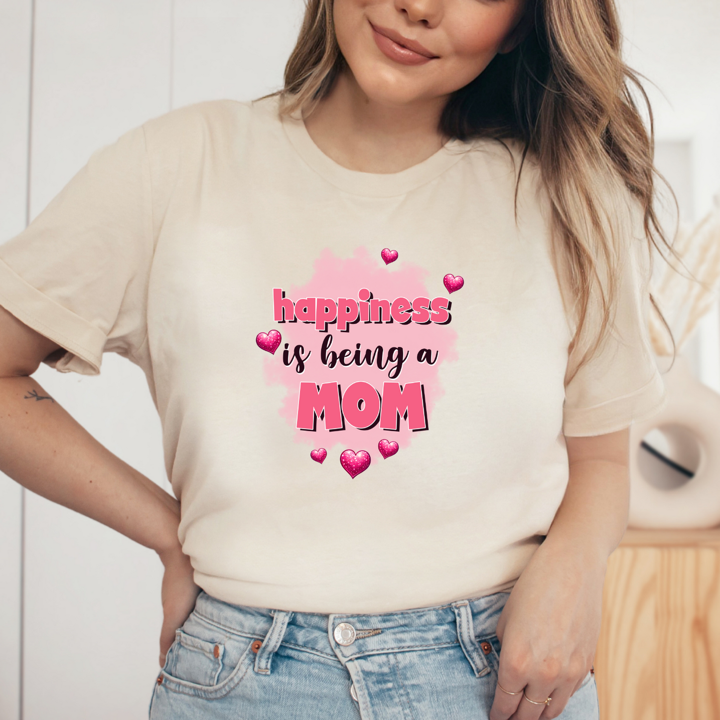 Happiness Is Being A Mom Shirt, Mother's Day Gift, Mom Tee, Mama Hearts Tshirt (Mom-36)
