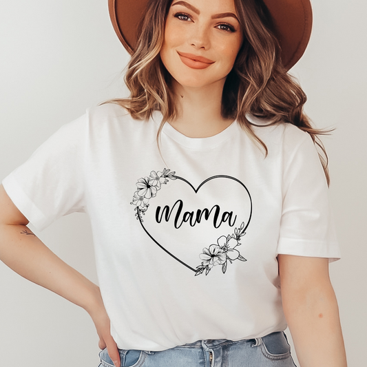Mama Heart Shirt, Mother's Day Gift, Mom Tee, Mama Floral Tshirt (Mom-42)