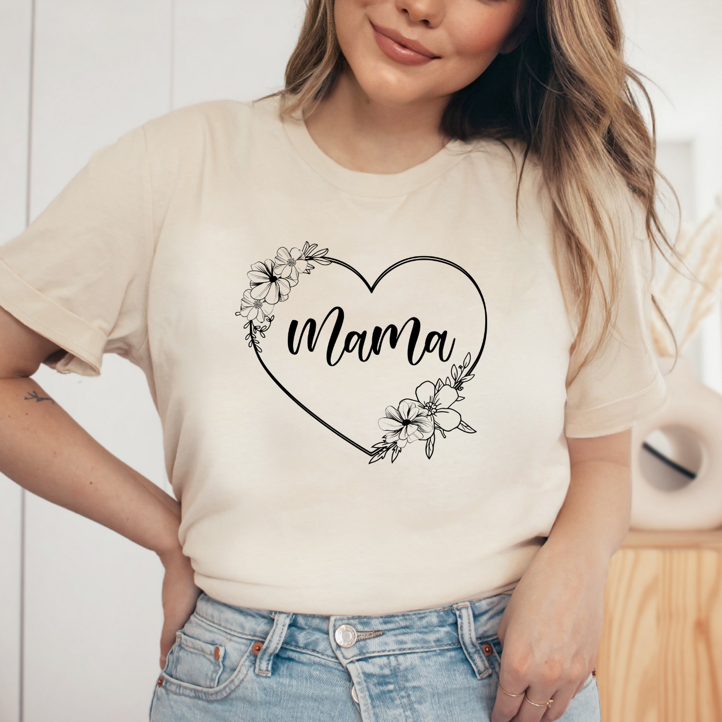 Mama Heart Shirt, Mother's Day Gift, Mom Tee, Mama Floral Tshirt (Mom-42)