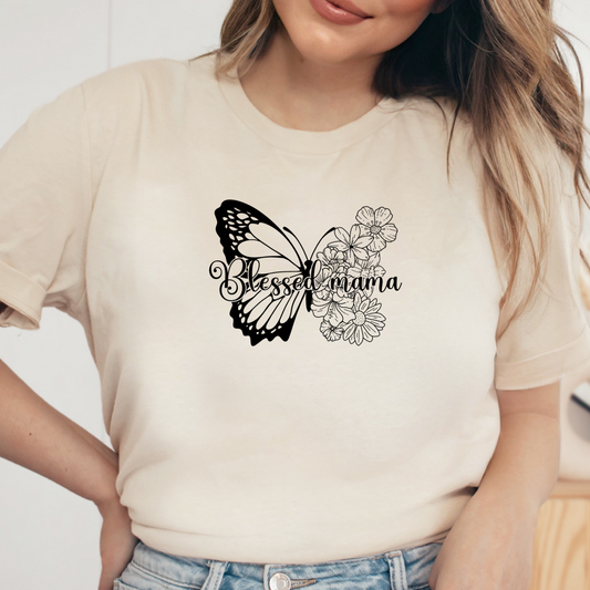 Blessed Mama Shirt, Mother's Day Gift, Mom Tee, Butterfly Mama Tshirt (Mom-56)