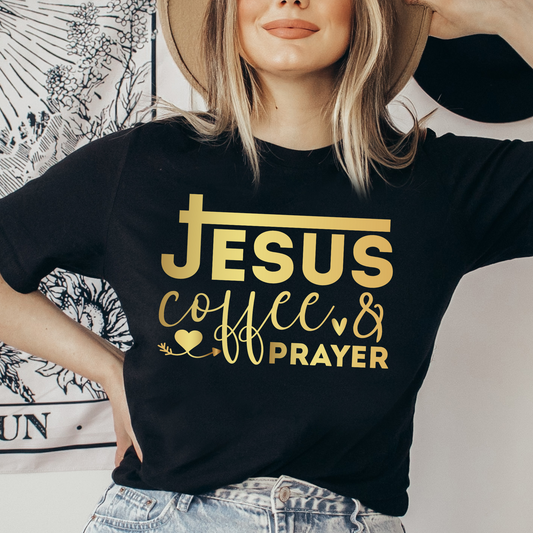Jesus Coffee and Prayer Shirt, Christian Shirt, Religious Shirt, Faith Tee (Faith-50)